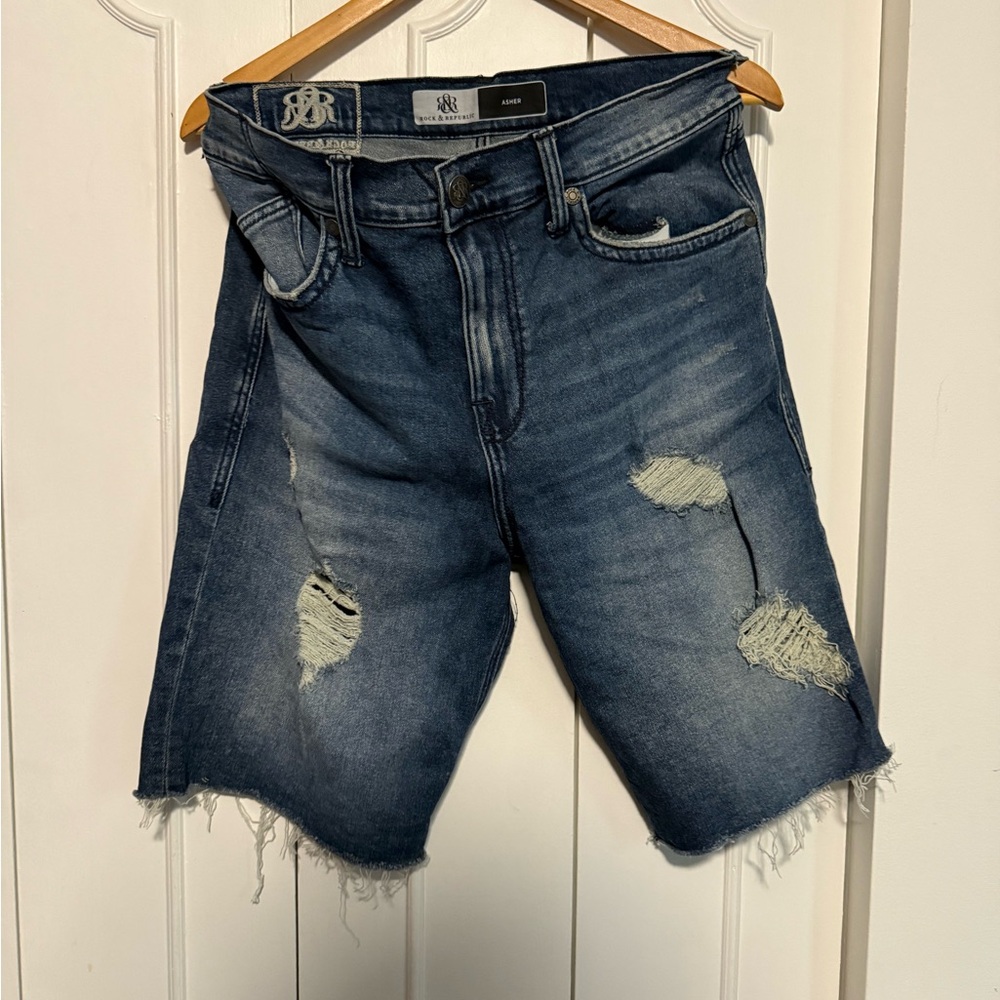 Rock & Republic Blue Distressed Jean Shorts
